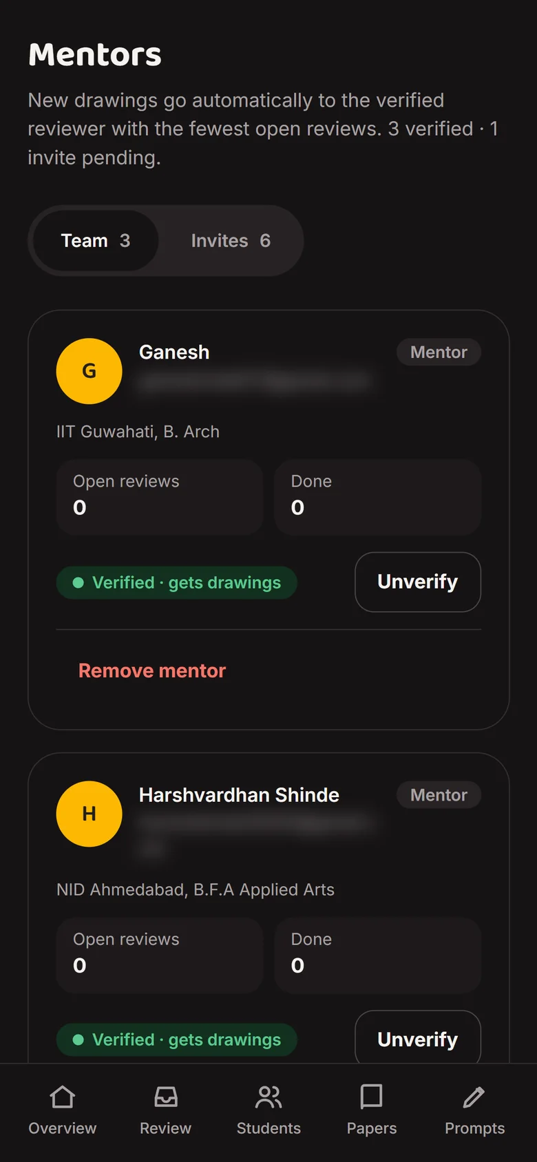 Admin mentors list