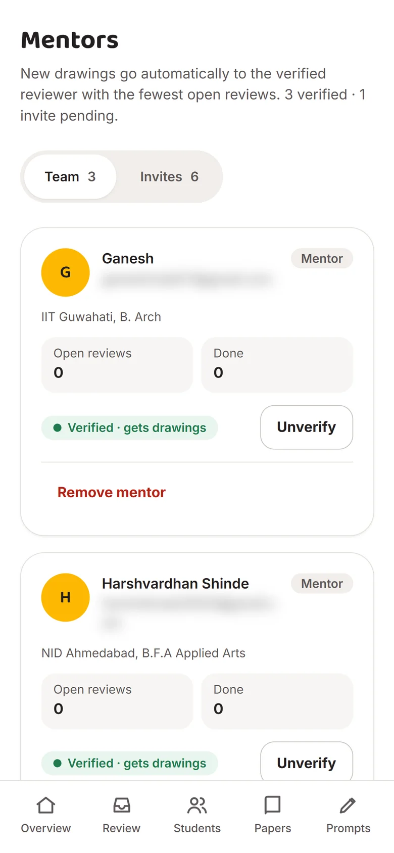 Admin mentors list