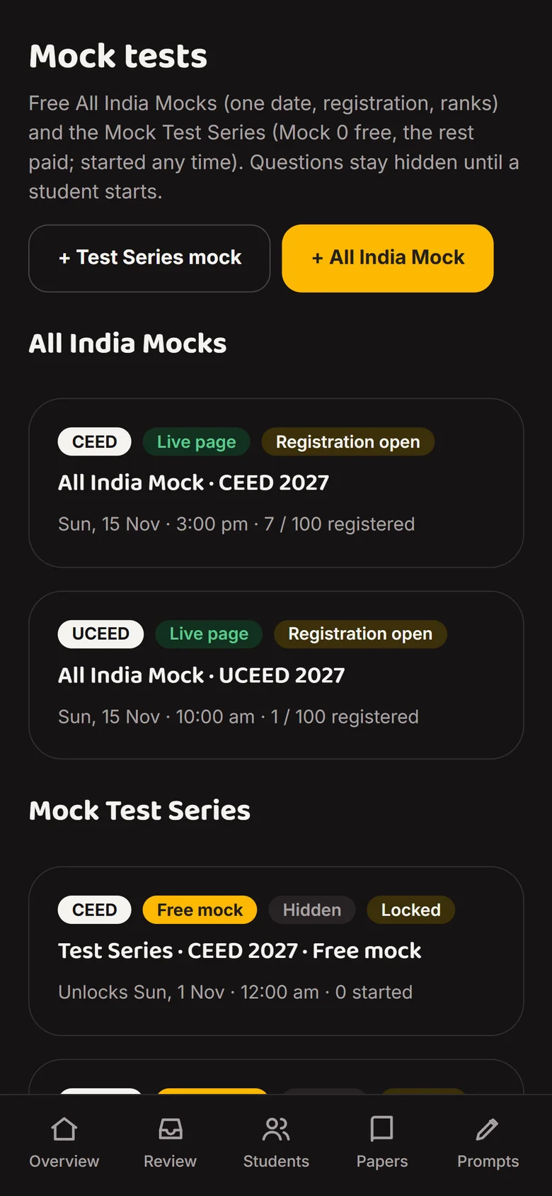 Admin mock tests