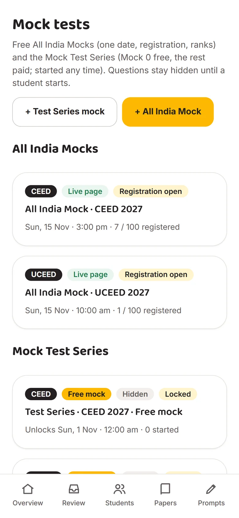 Admin mock tests