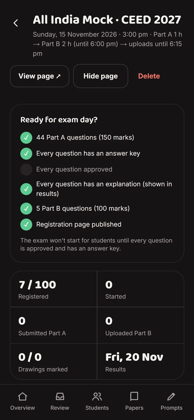 Mock readiness checklist and Part A questions