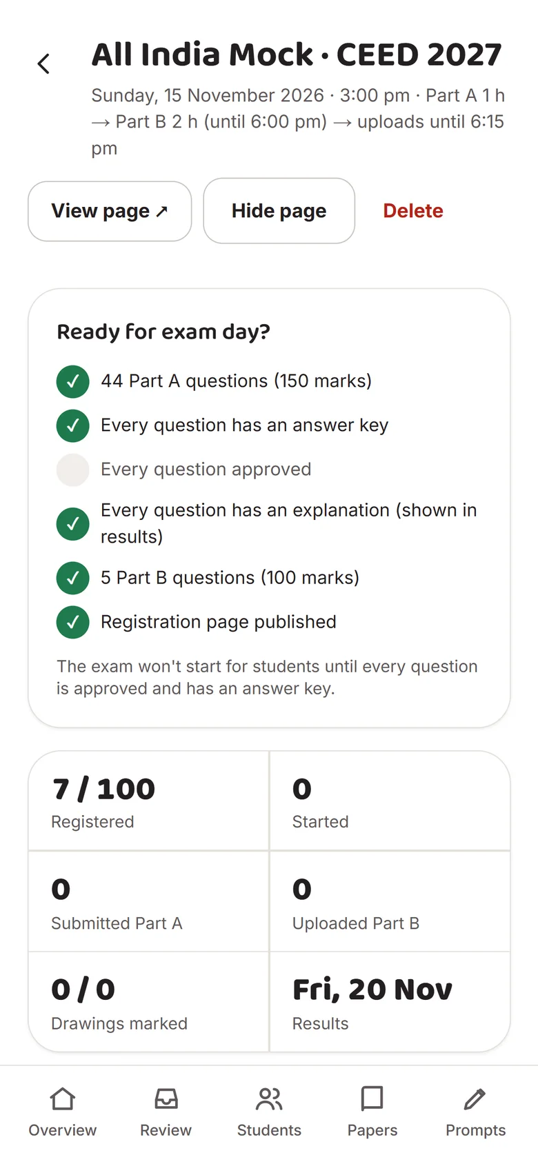 Mock readiness checklist and Part A questions