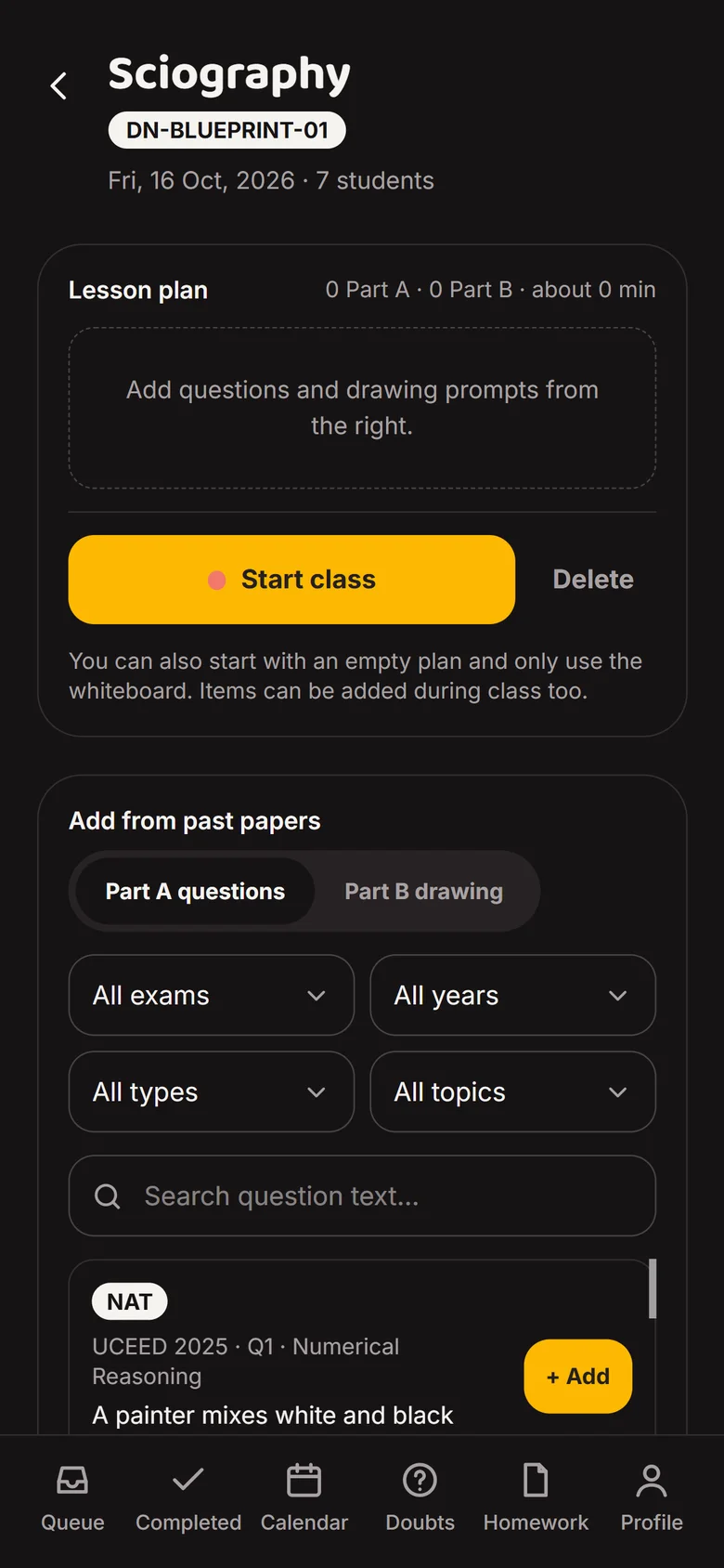 Lesson plan with past-paper questions to add