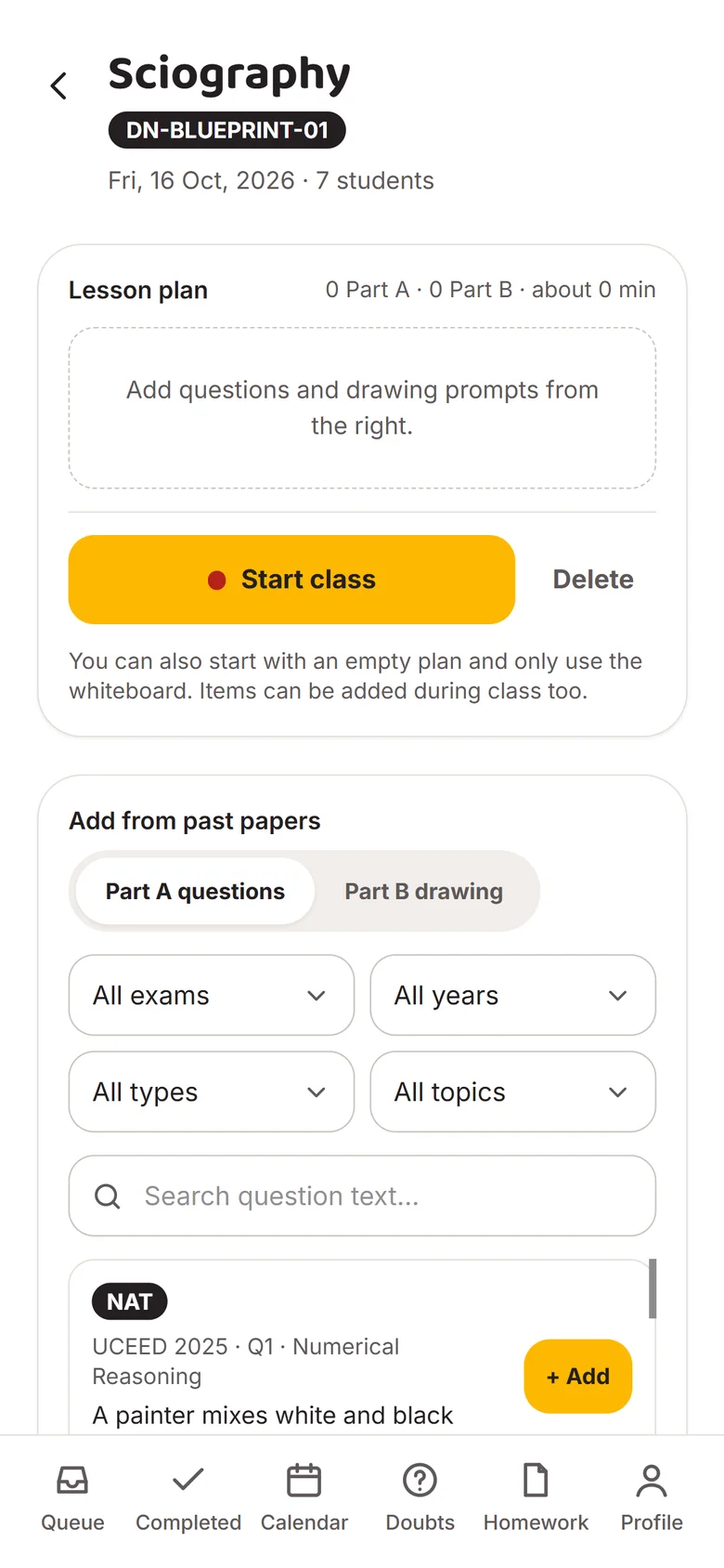 Lesson plan with past-paper questions to add