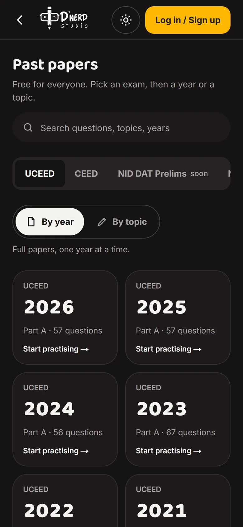 Past papers listed by year