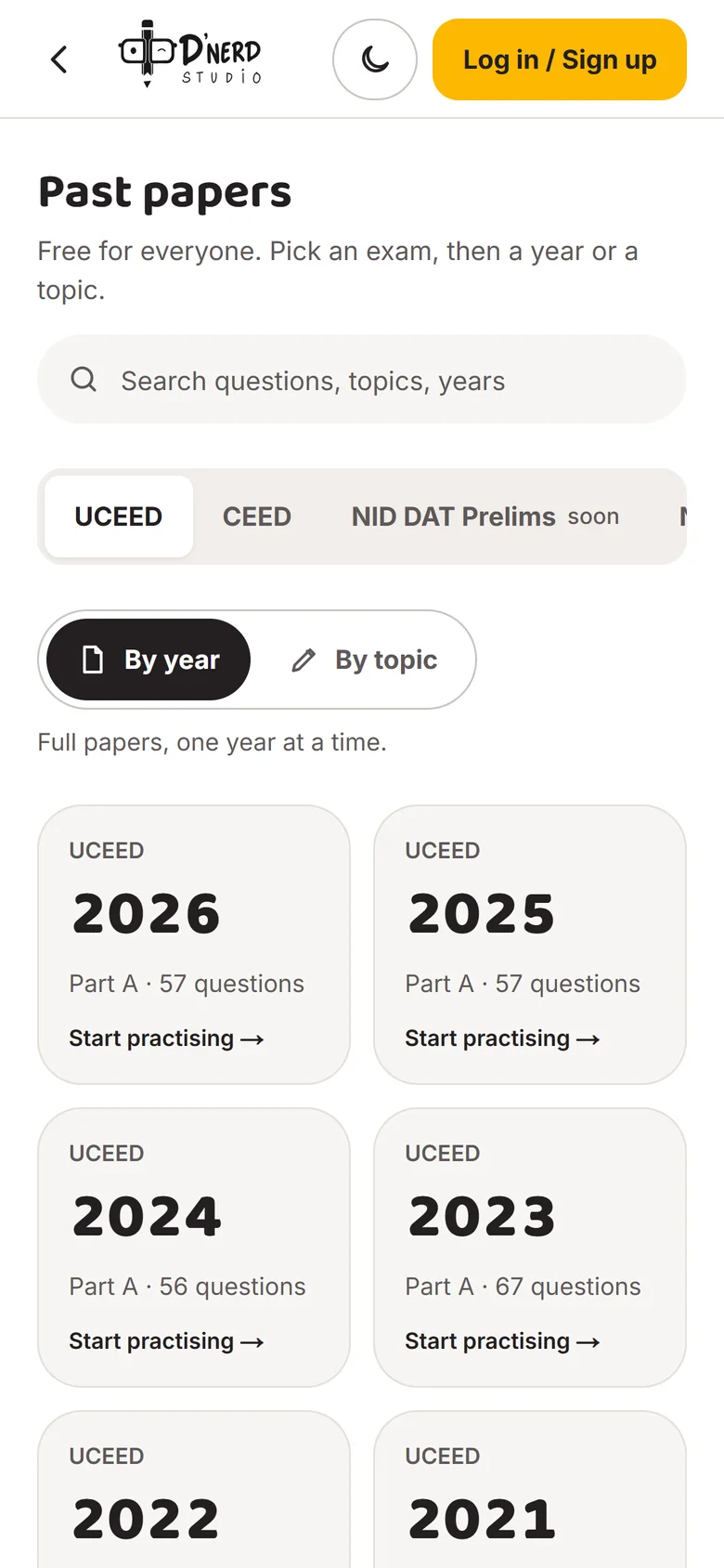 Past papers listed by year