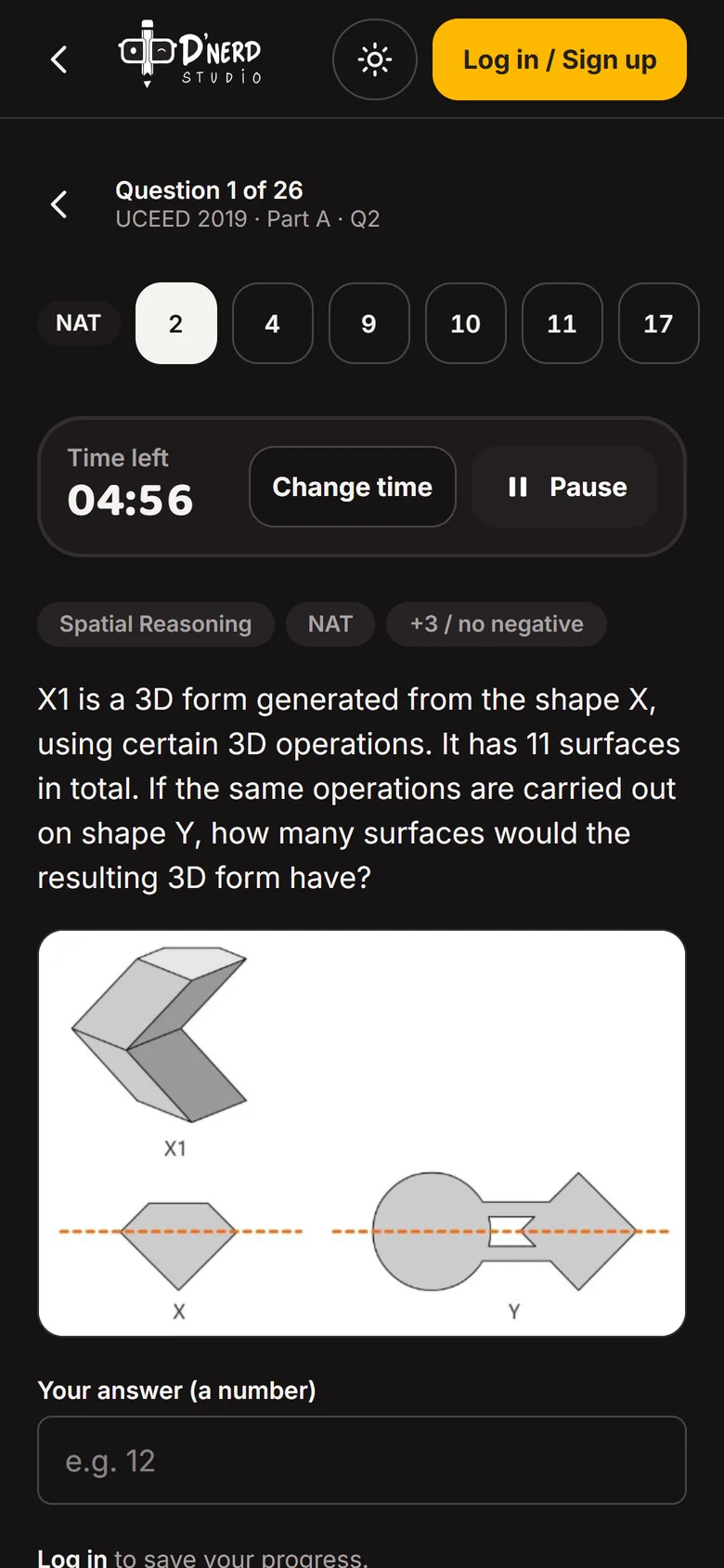 A spatial reasoning question with exam timer
