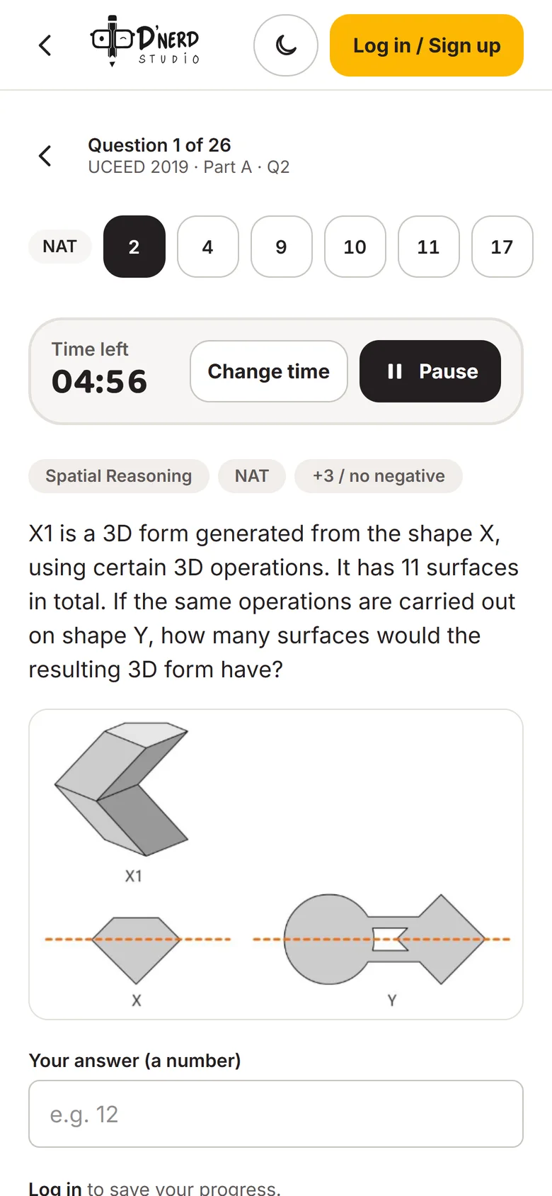 A spatial reasoning question with exam timer