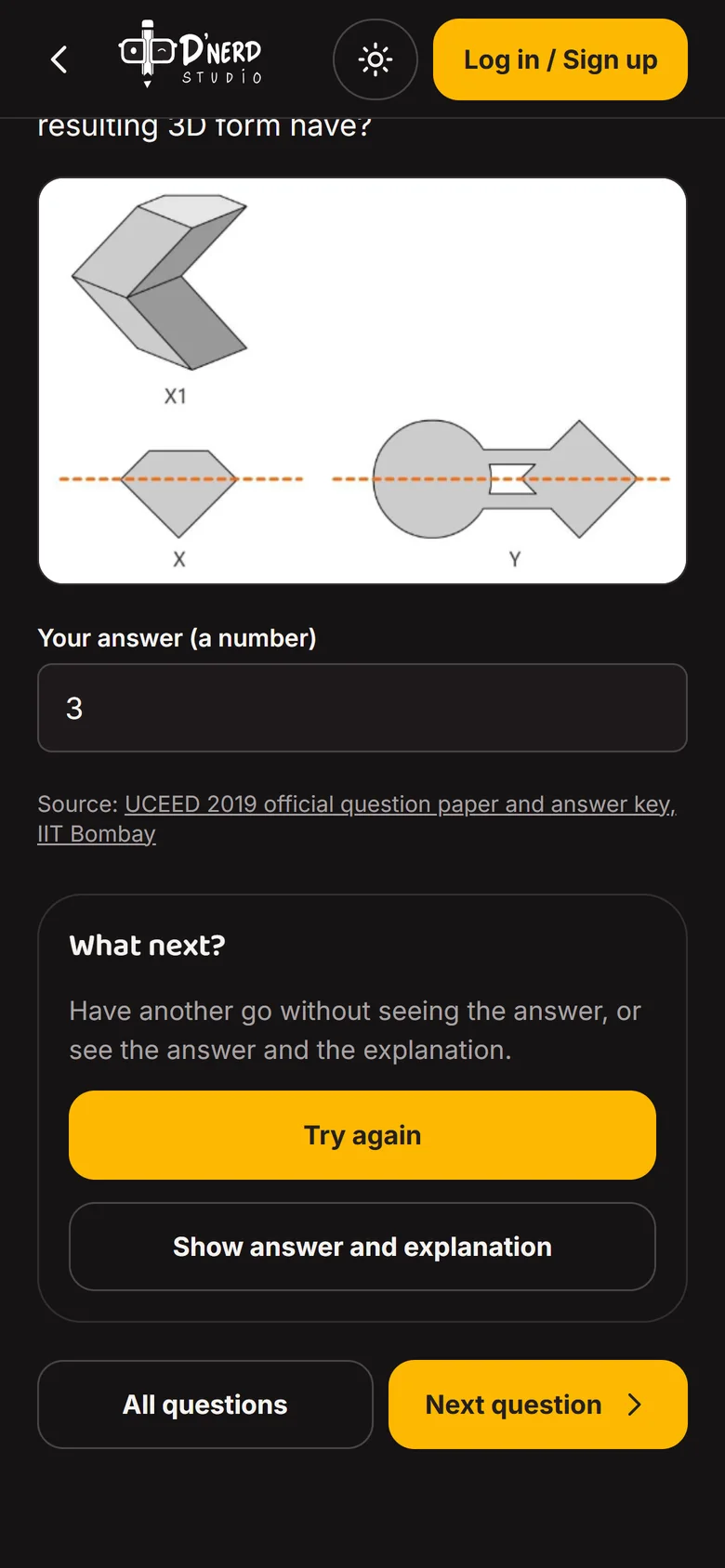 Wrong-answer state with Try again as the main button