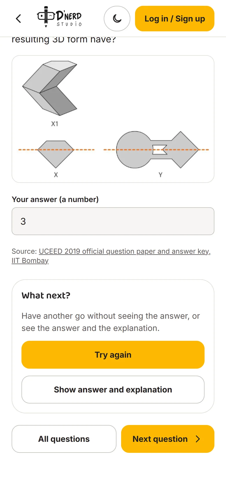 Wrong-answer state with Try again as the main button