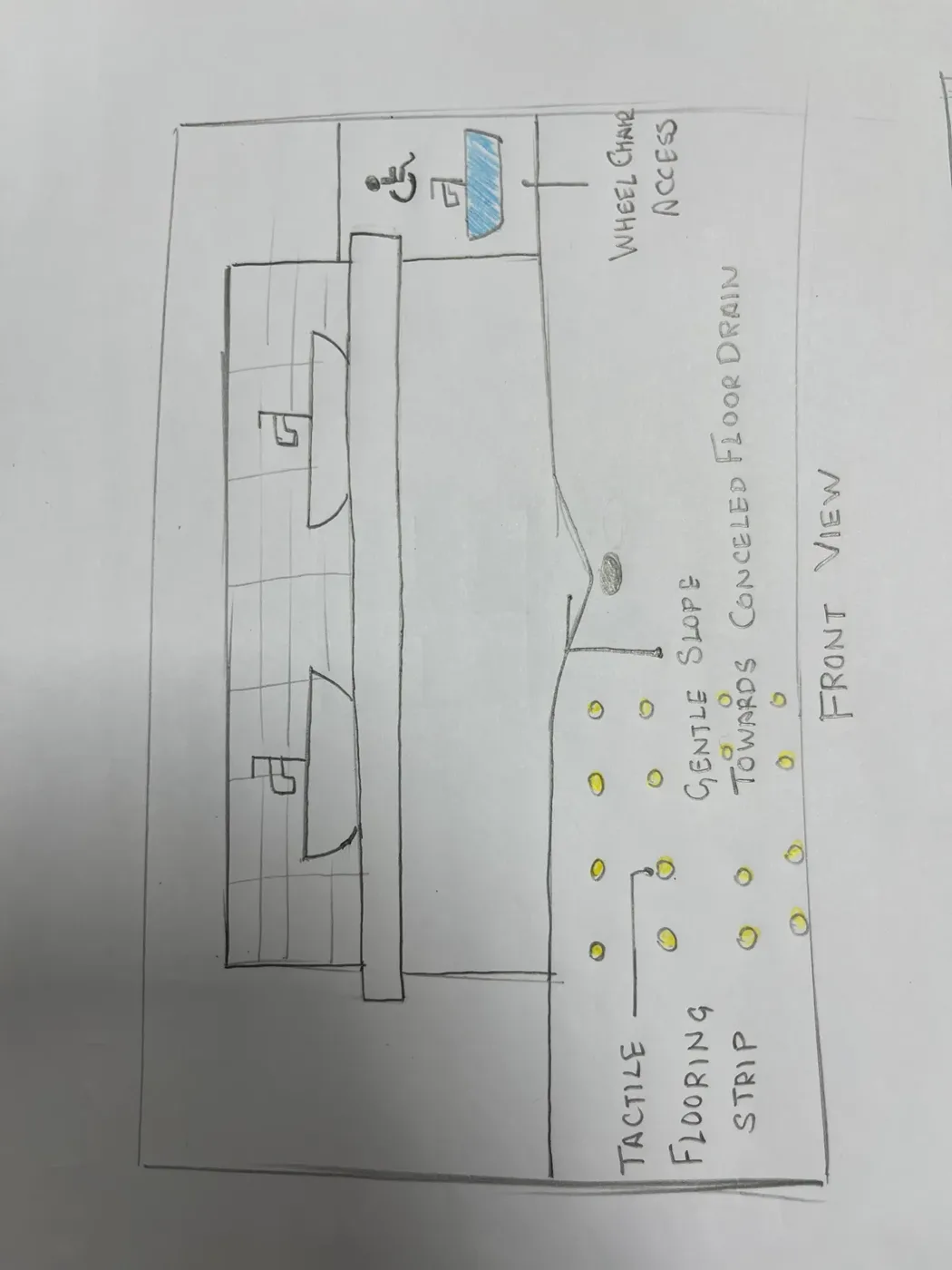 Plan sketch of the redesigned hand-wash area