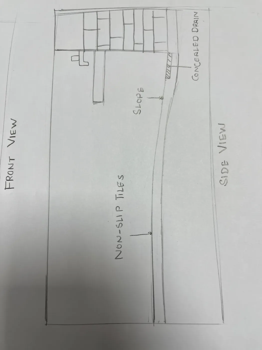Section sketch showing slope and drain
